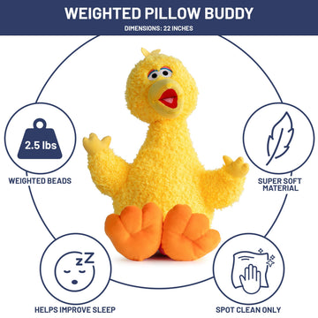 Jay Franco Weighted Sesame Street Plush Pillow Buddy - 2.5 lbs Soft Plushie Stuffed Pillow, 22 Inches, Yellow - Big Bird