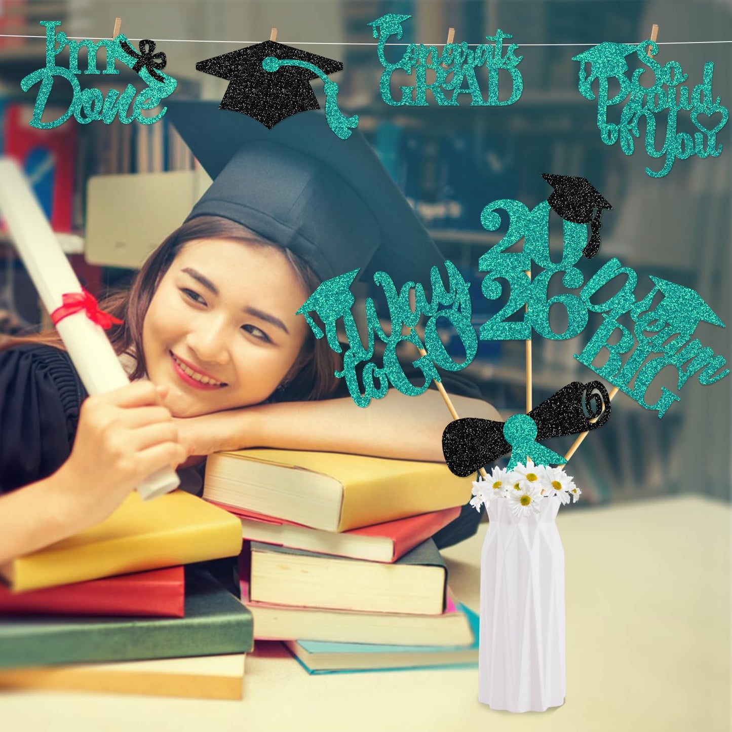 24Pcs Graduation Centerpieces for Tables: 2026 Graduation Centerpiece Sticks Class of 2026 Sticks for Grad Table Decorations Conngrats Decorations