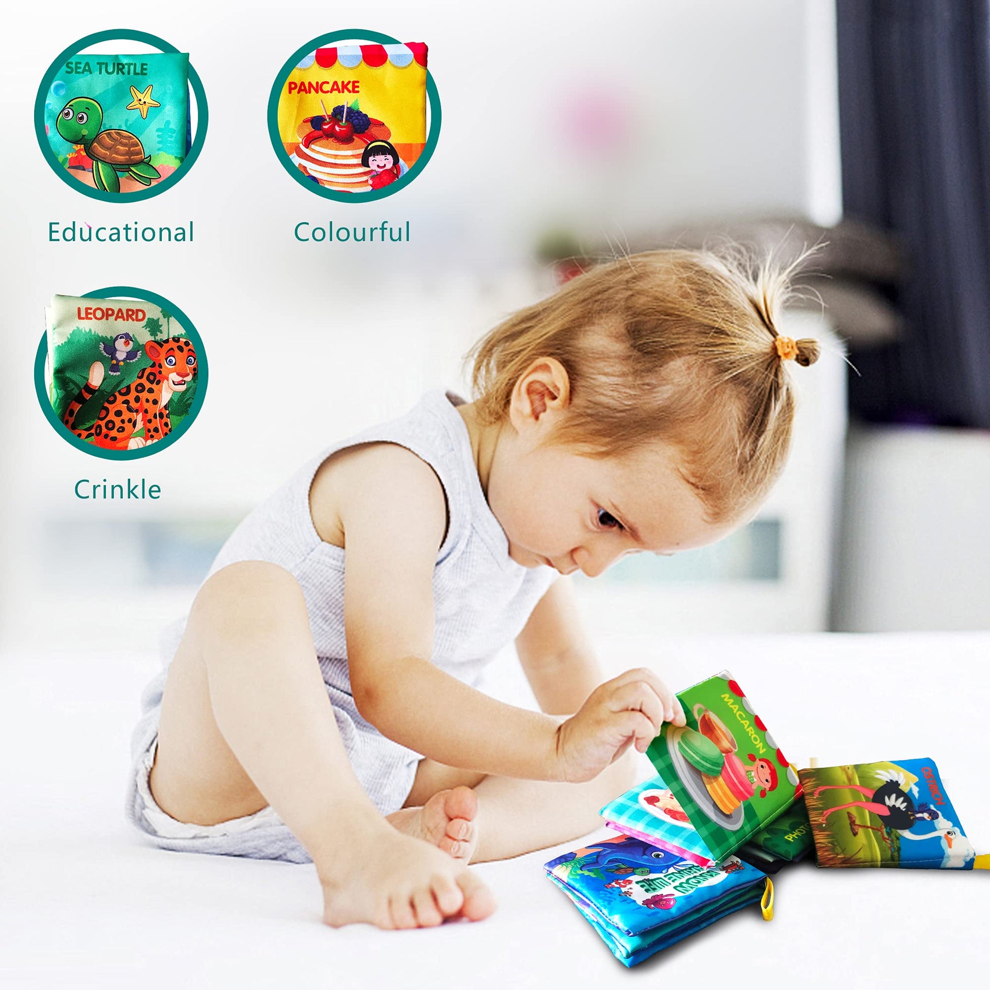 AMINFUN Soft Cloth Baby Books (4 Pack),Touch Crinkle Sensory Toys for Newborn Infants Toddler Non-Toxic Early Educational Preschool Learning Toy Gift