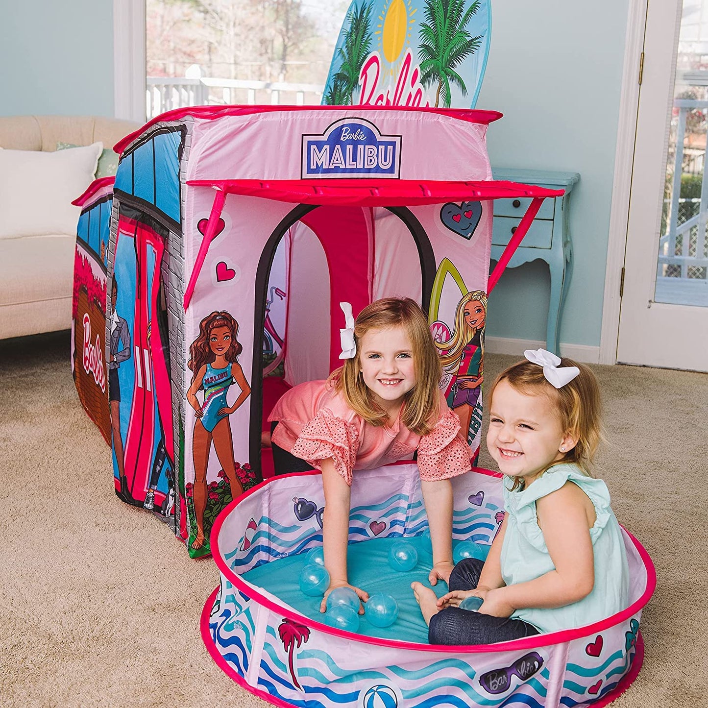 Barbie Dreamhouse™ Extra Large Pop Up Play Tent with Crawl Tunnel and Ball Pit, Over 7 feet Long, Playhouse Toy Folds Into Storage Bag, 20 Play Balls