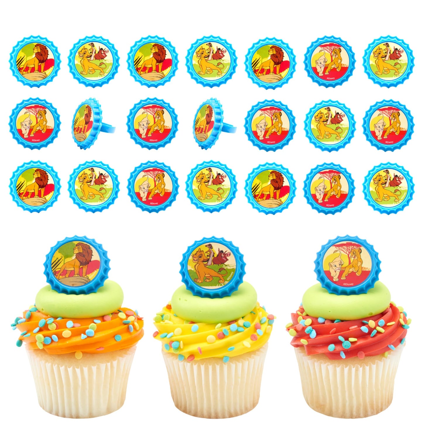 DecoPac Lion King Cupcake Rings, 24 Disney's The Lion King Cupcake Decorations Featuring Simba, Timon, Pumbaa, & Nala, For Birthday Parties
