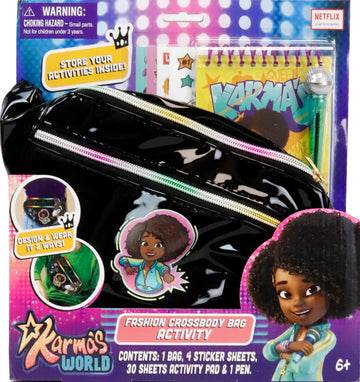 Karma's World Fashion Cross Body Bag: Express Your Style, Your Way, Convertible Design with Stickers, Activity Pad & Glitter Pen Ideal for Kids Ages
