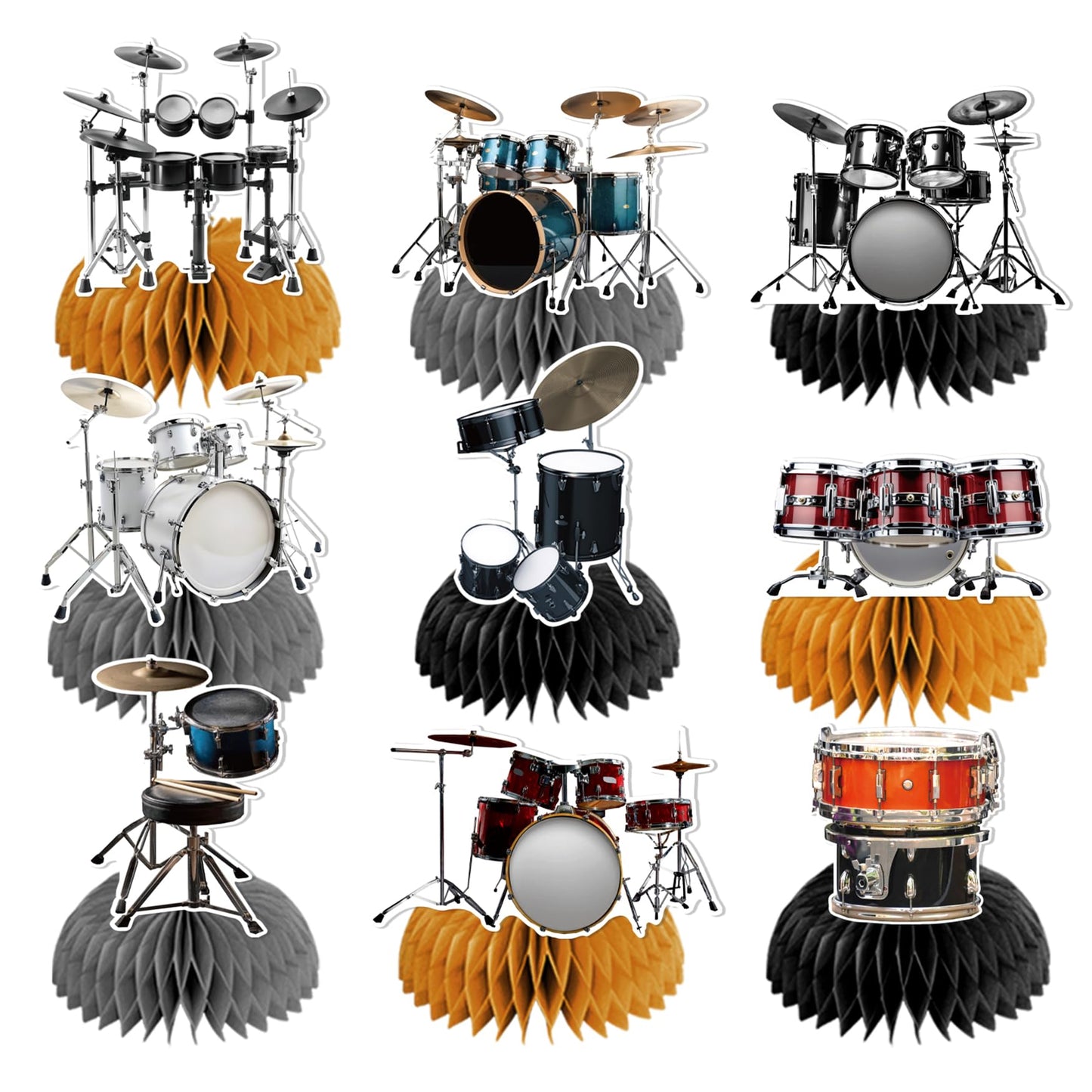 9 PCS Drum Honeycomb Centerpieces Table Decorations Drum Table Centerpieces for Drum Party Supplies Drum Birthday Party Decorations Drummers Birthday
