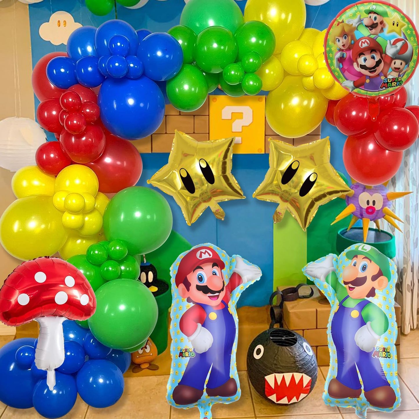 Mario Birthday Party Supplies, 133Pcs Balloons Arch Garland Kit, Assorted Latex Foil Balloons for Mario Birthday Party Decorations