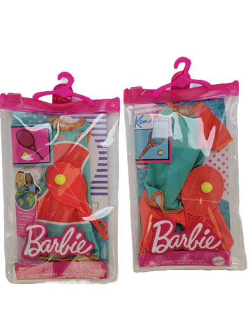 Barbie and Ken Matching Tennis Fashion Outfits and Racquets (Pack of 2)