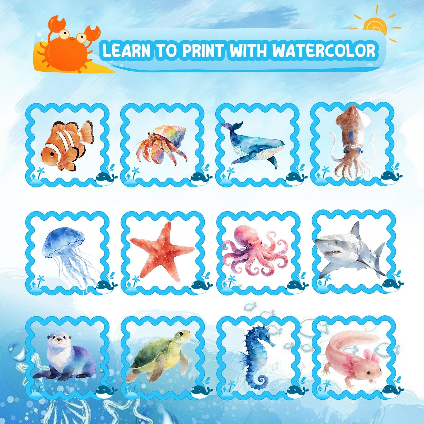Watercolor Workbook, 24 Colors Solid Paint Set, Ocean Themed DIY Patterns, Anti-Bleed Paper, Beginner Friendly Art Kit For Adults