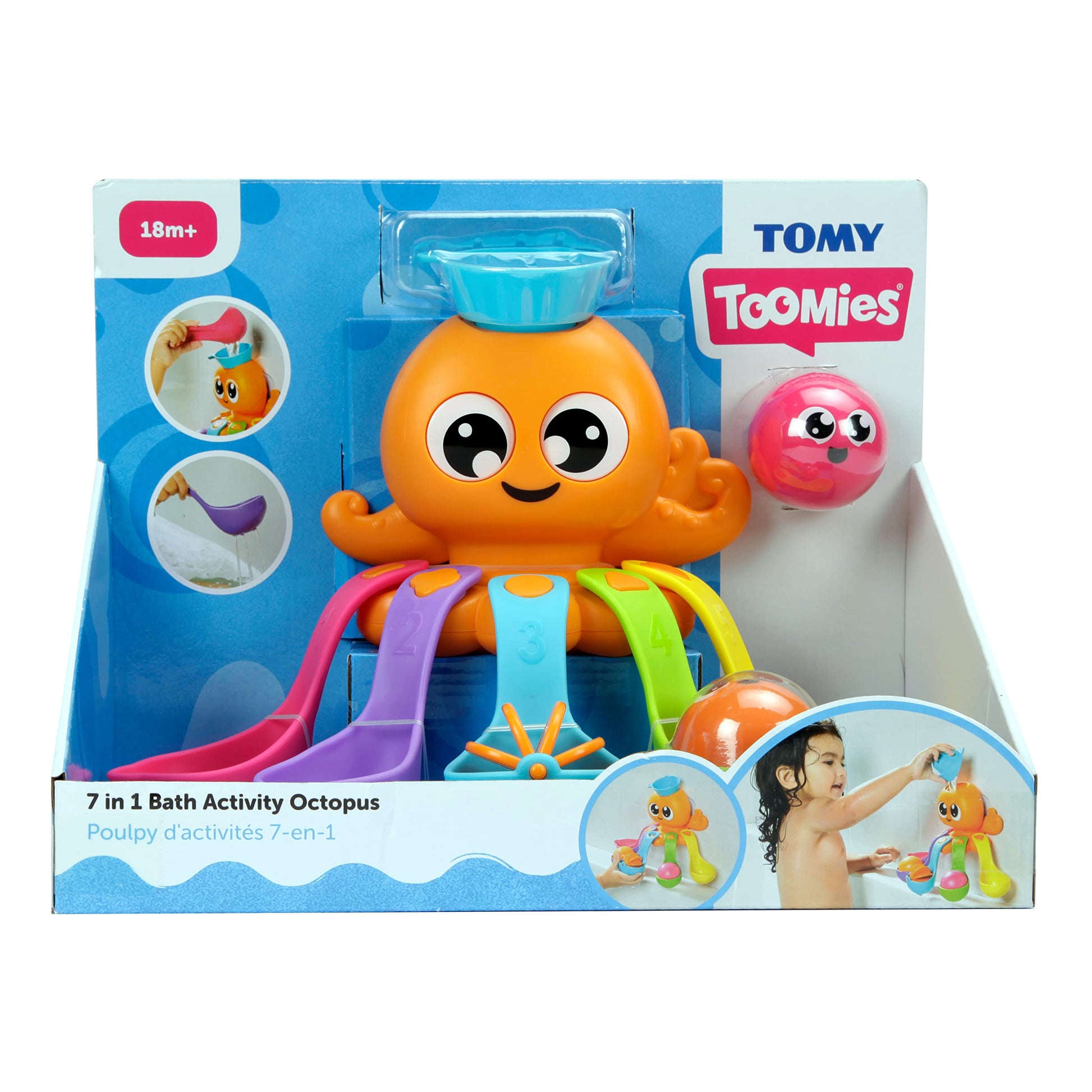 Toomies E73104 Tomy 7 in 1 Activity Octopus, Kids Toys for Water Play, Fun Bath Accessories for Babies and Toddlers, Suitable for 18 Months and Older