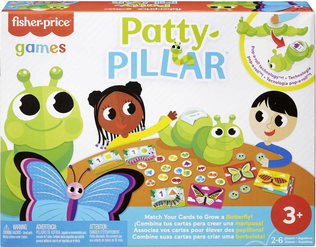 Mattel Games Patty-Pillar Fisher-Price Kids Pre-School Game, Colors, Shapes & Matching with Cards, Tokens & Caterpillar Spinner, 2 to 6 Players, Gift