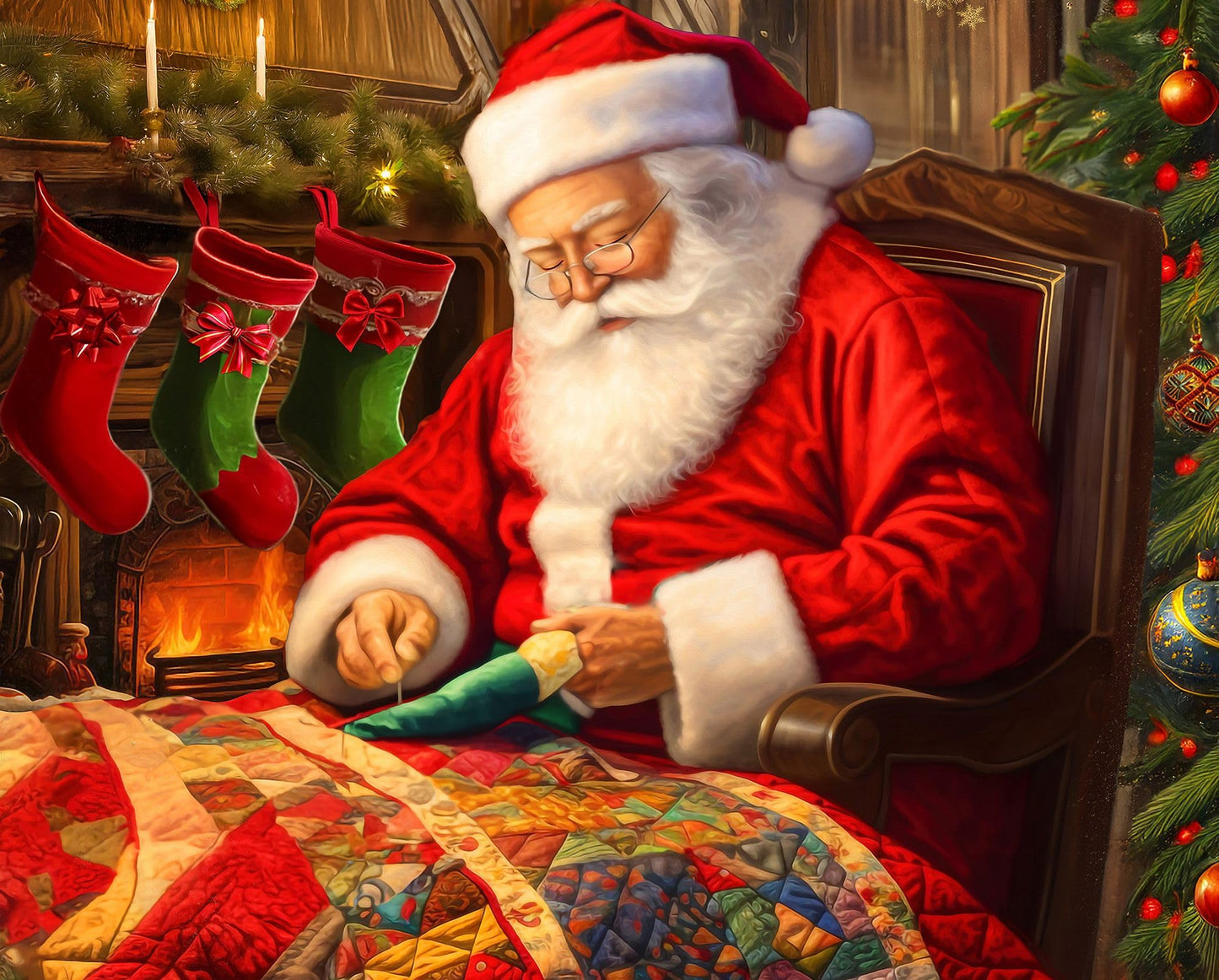 Springbok Quilting Santa 1000 Piece Jigsaw Puzzle for Adults - Unique Cut Pieces - Made in USA
