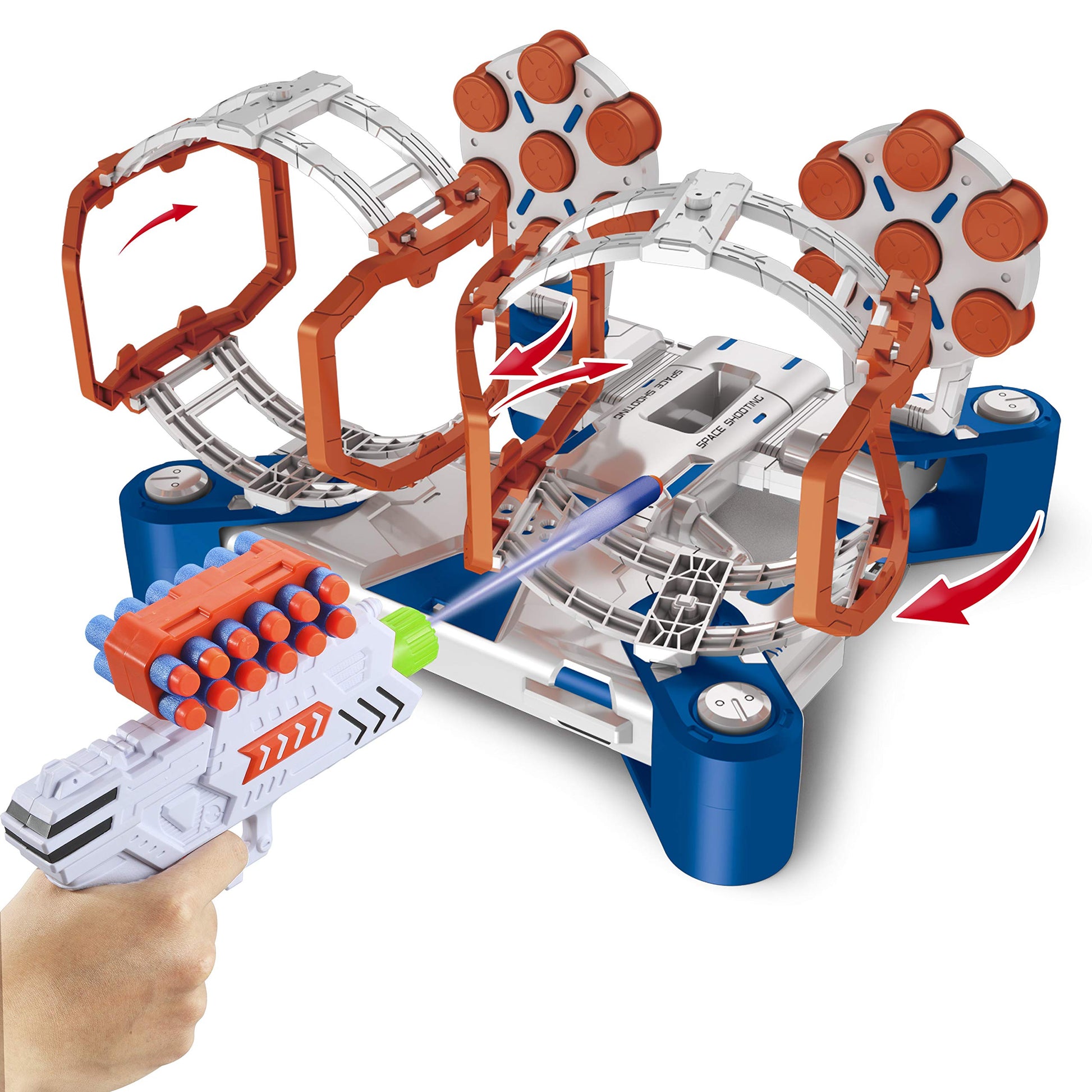 JOYIN T-Interstellar Shooting Game Target Set of Shooting Pop Out Targets with 2 Rotating Barrier, Include 2 Foam Darts Toy Guns and Convenient Clips