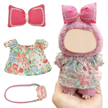 3 Piece Set Clothes Dress for LABUBU Doll (NO Doll), Outfit Dress Up for 17/15cm, Accessories Suit with Hair Clip +Dress+ Mini Bag