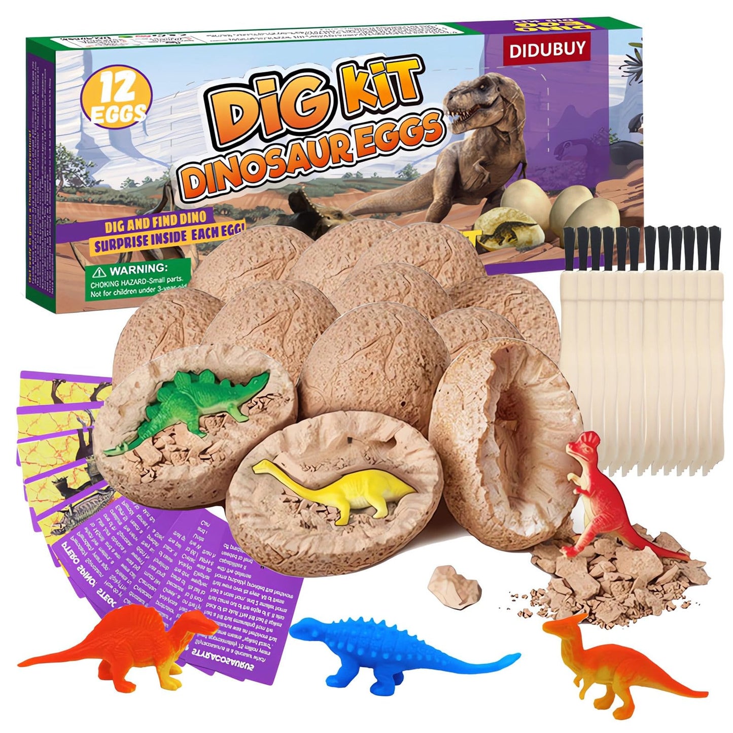 Dino Eggs Dig Kit, 12 Pack Dinosaur Eggs Excavation Science Experiments Kits for Kids 4-12, Dinosaur Toys for 3 4 5 6 7 8 9 10 Year Old Boys Girls