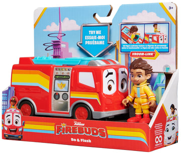 DC Comics Disney Junior Firebuds, Bo and Flash, Action Figure and Fire Engine Vehicle with Interactive Eye Movement, Kids’ Toys for Boys and Girls