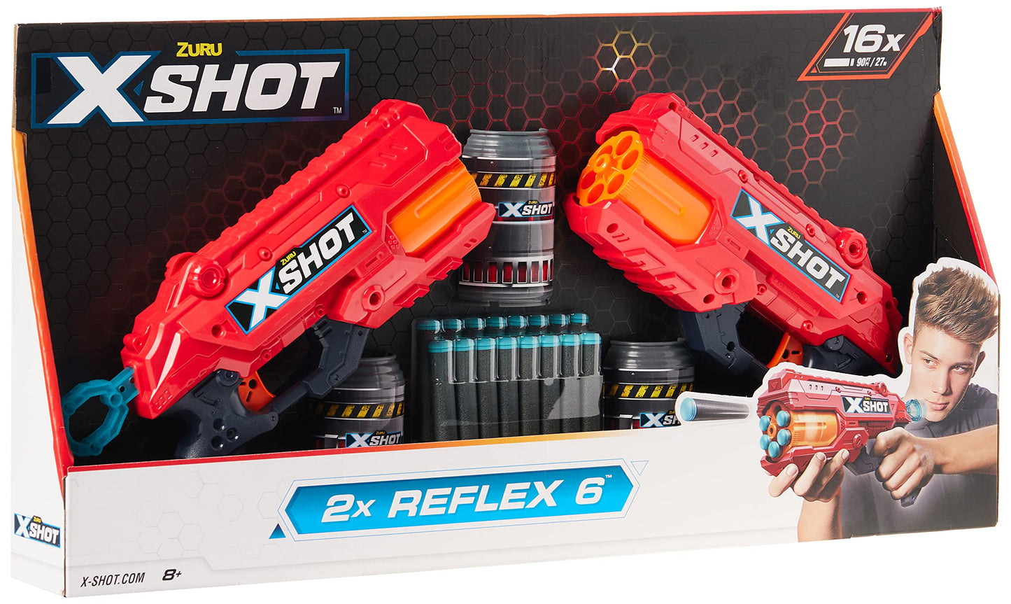 X-Shot Excel Double Reflex 6 Foam Dart Blaster Combo Pack (16 Darts 3 Cans) by ZURU