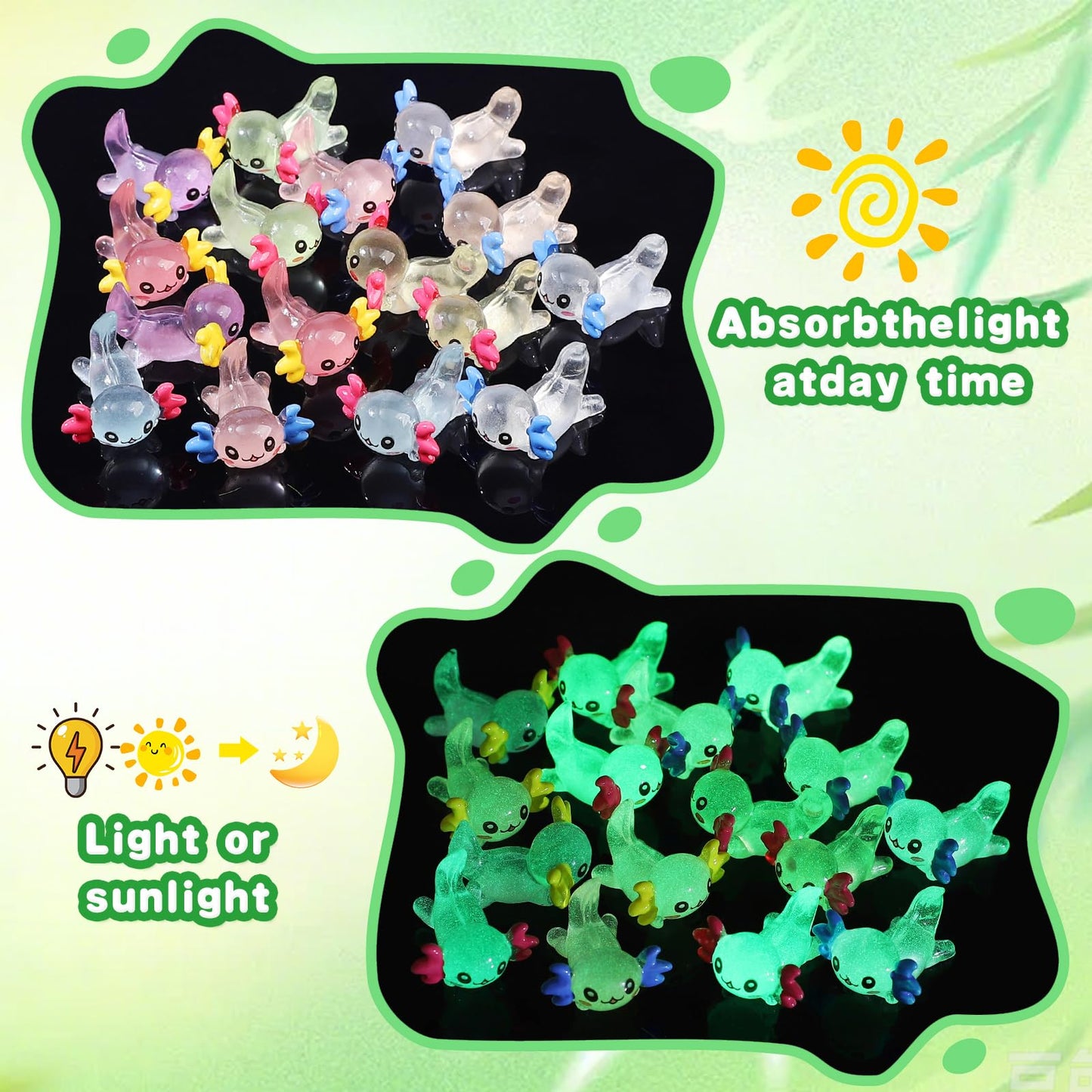 CozyWhimsy Luminous Mini Resin Axolotl 17 Glow Tiny Little Resin Axolotl hides Plastic Animals Digital Garden Miniature Landscape Aquarium Potting DIY