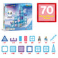 PicassoTiles 70pc Magnetic Tiles Winter Ice Castle Construction Magnet Tile Block Set with Princess Prince Characters Stair Case Windows Doors Pretend