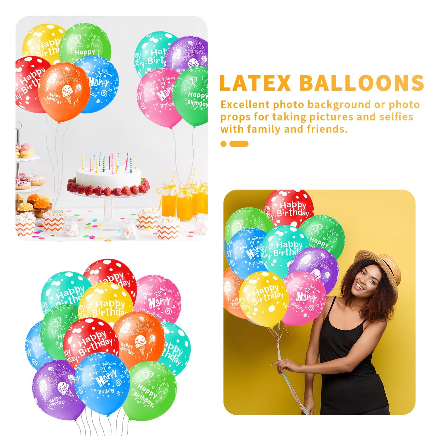 50pcs 12inch Happy Birthday Balloons for Men&Women, Assorted Balloons for Party, Beautiful Flowers Printed Decoration (Birthday)