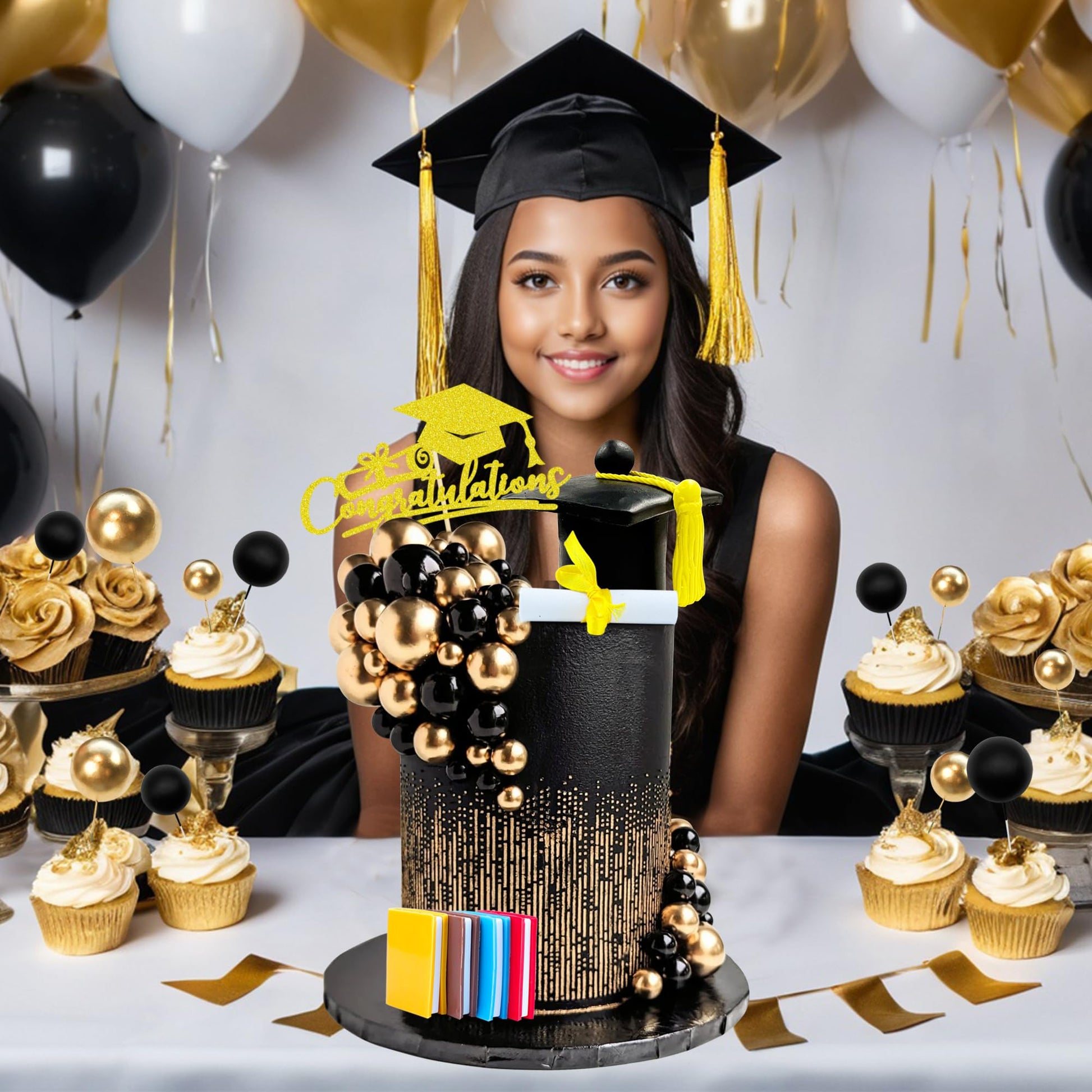Graduation Cake Toppers - Graduations Cap Diploma Balls Congrats Grad Cake Decorations for 2026 High School College Senior Graduation Supplies