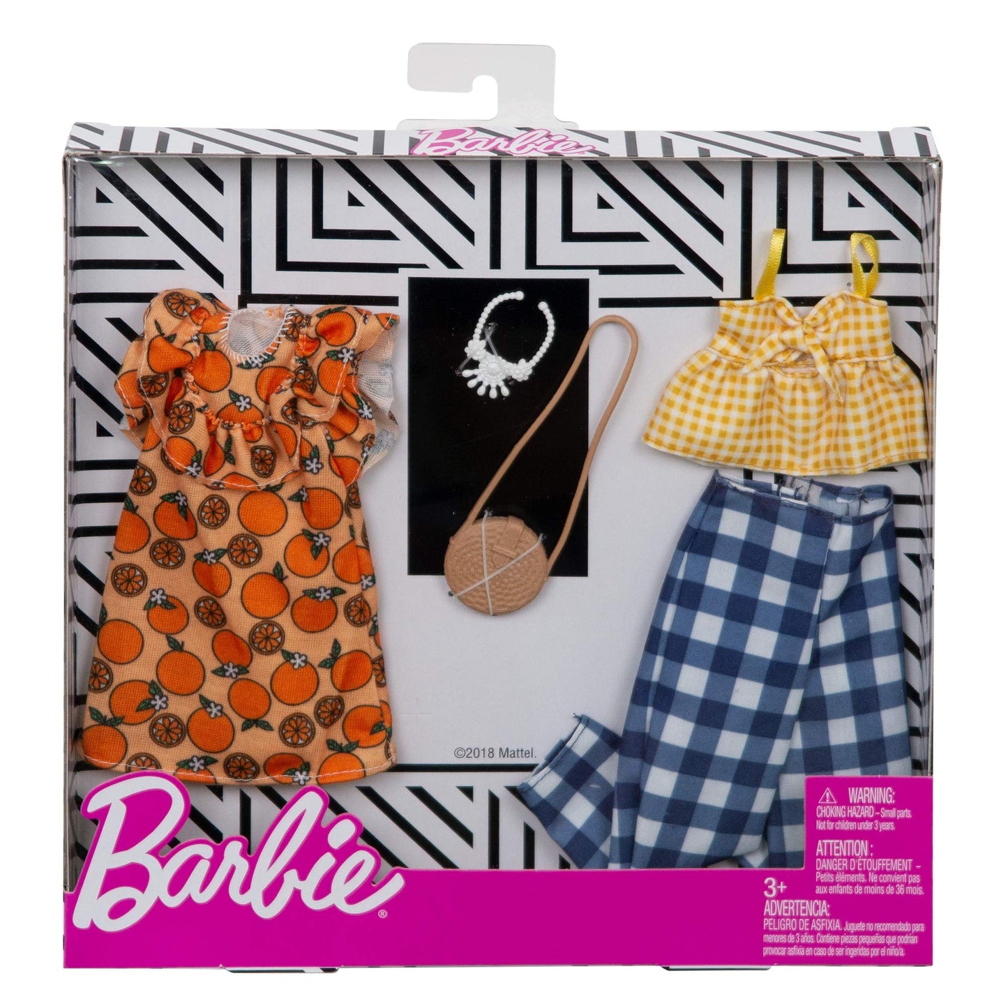 Barbie Clothes - 2 Outfits Doll Include a Dress, Top and Pants with Checked Prints, Gift for 3 to 8 Year Olds