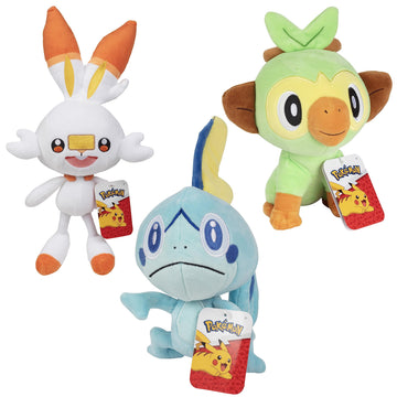 Pokemon 8" Scorbunny, Grookey & Sobble Plush 3-Pack - Officially Licensed - Sword & Shield Galar Starter Set - Authentic Soft Stuffed Animal Toy
