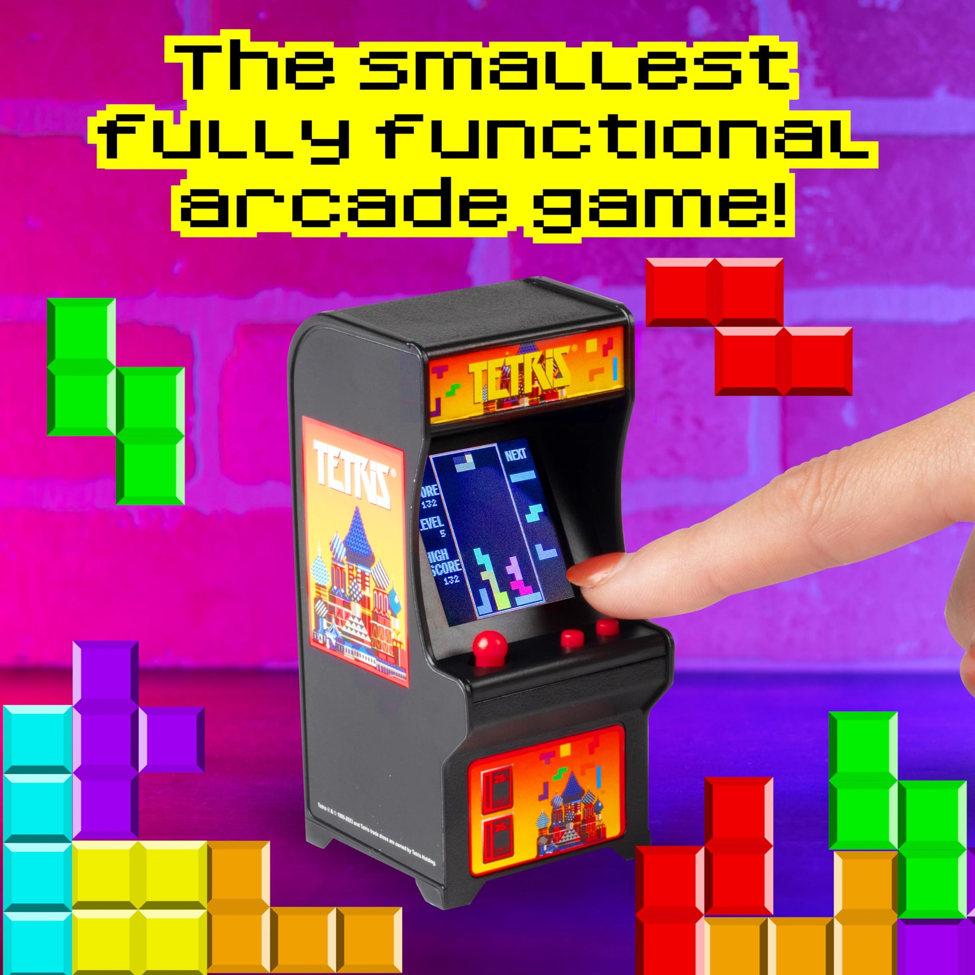 Tiny Arcade Tetris Mini Retro Game (3.5"): Playable Handheld Arcade Machine w/ Real Gameplay & Sound - Classic 1980's Video Game (Ages 8+)