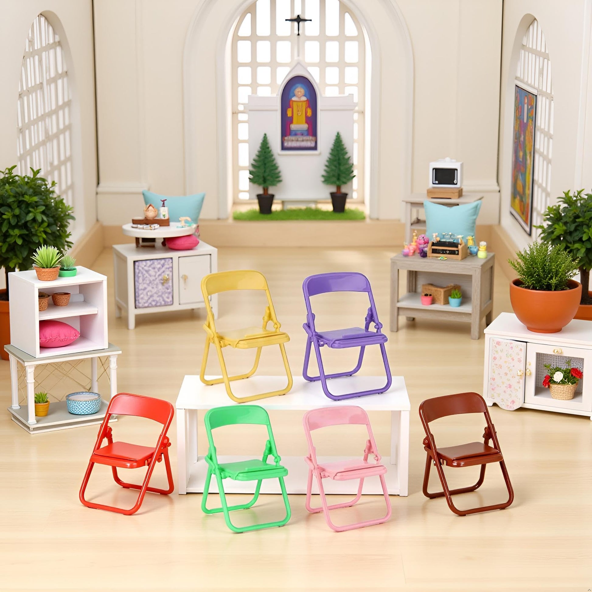 5 Pcs Colourful Simulation Mini Folding Back Small Chair,Miniature Scene Accessories,Miniature Plastic Furniture Accessories Scene Props for Micro