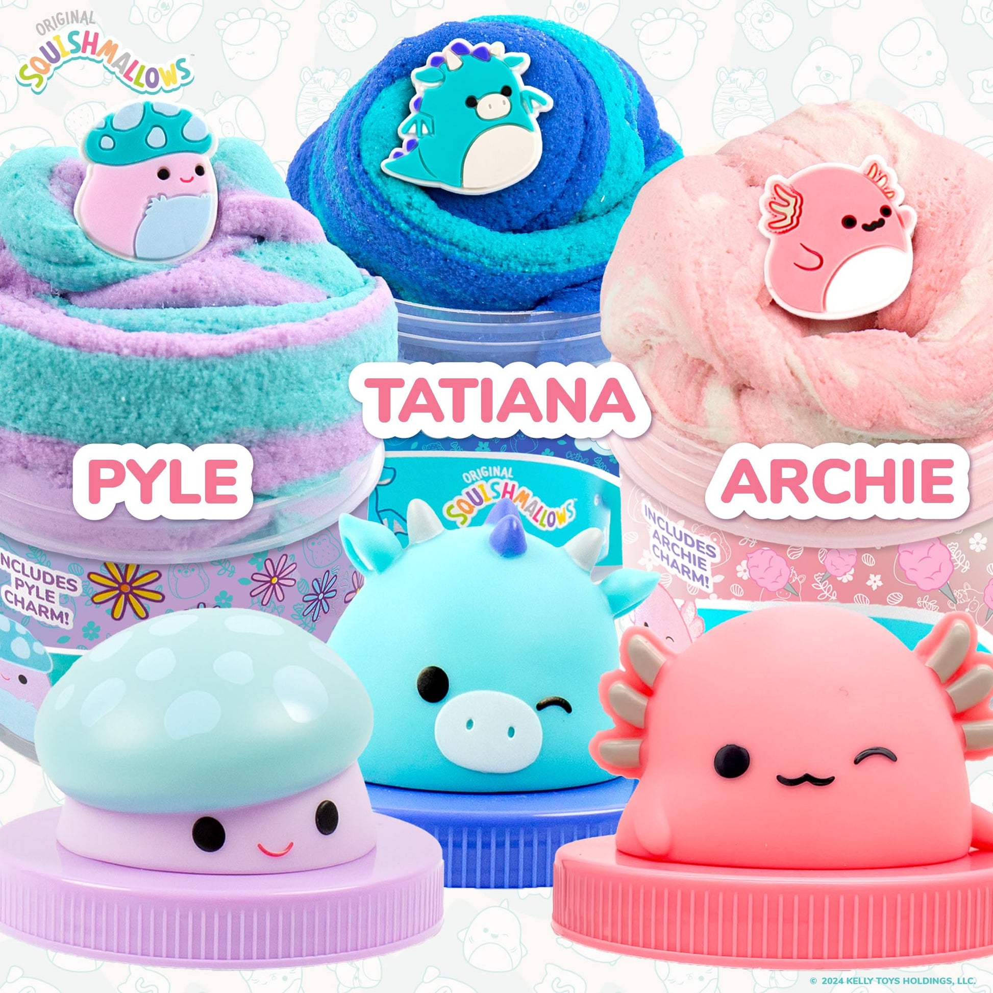 Original Squishmallows Scented Slime Jars, Variety 3 Pack with 9 Add Ins