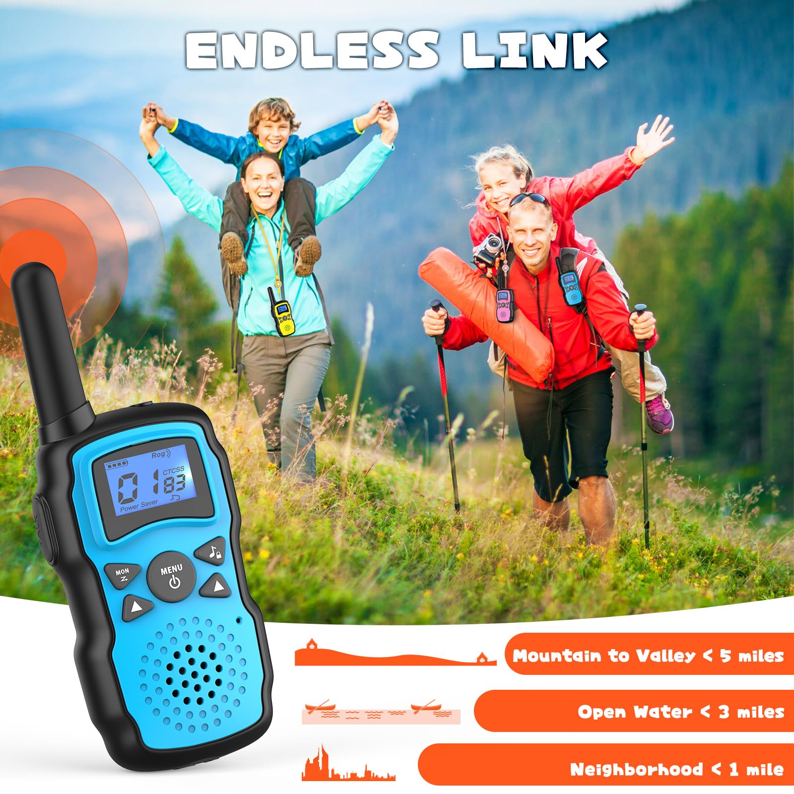 Wishouse Walkie Talkies for Kids Adults Rechargeable Long Range 4 Pack with 2 USB Chargers 12 Batteries,Family Walky Talky,Outdoor Camping Games