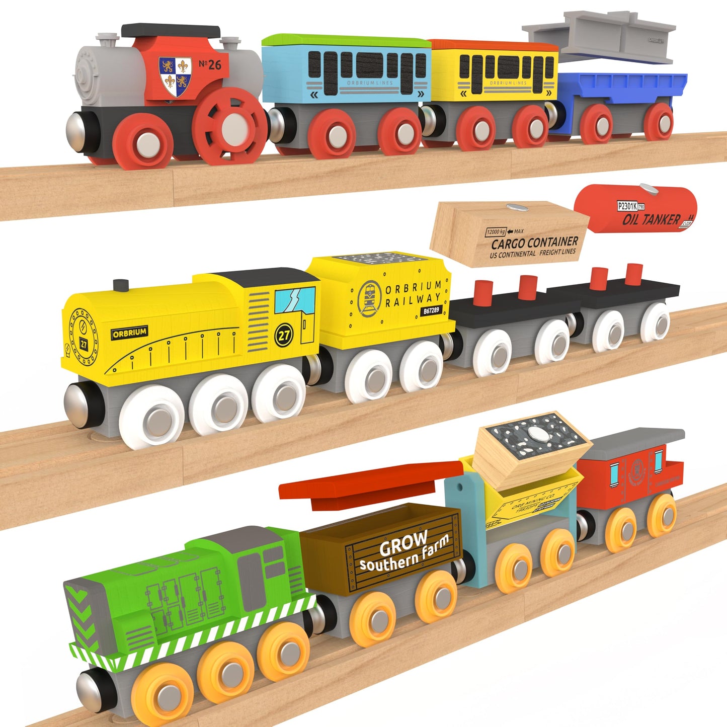 Wooden Train Set 12 PCS Magnetic Toy Train Cars with Storage Box Cover Tunnel Compatible with Thomas Brio Melissa and Doug Wooden Railway Toys