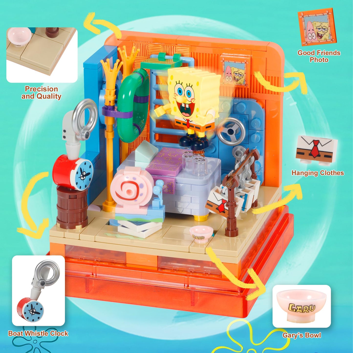 ROLOSO Toy Building Brick Blocks Toys Sets Display Box kit Action Figures Pineapple House Patrick Stone Star Home for Boys and Girls Kids Age 2-4