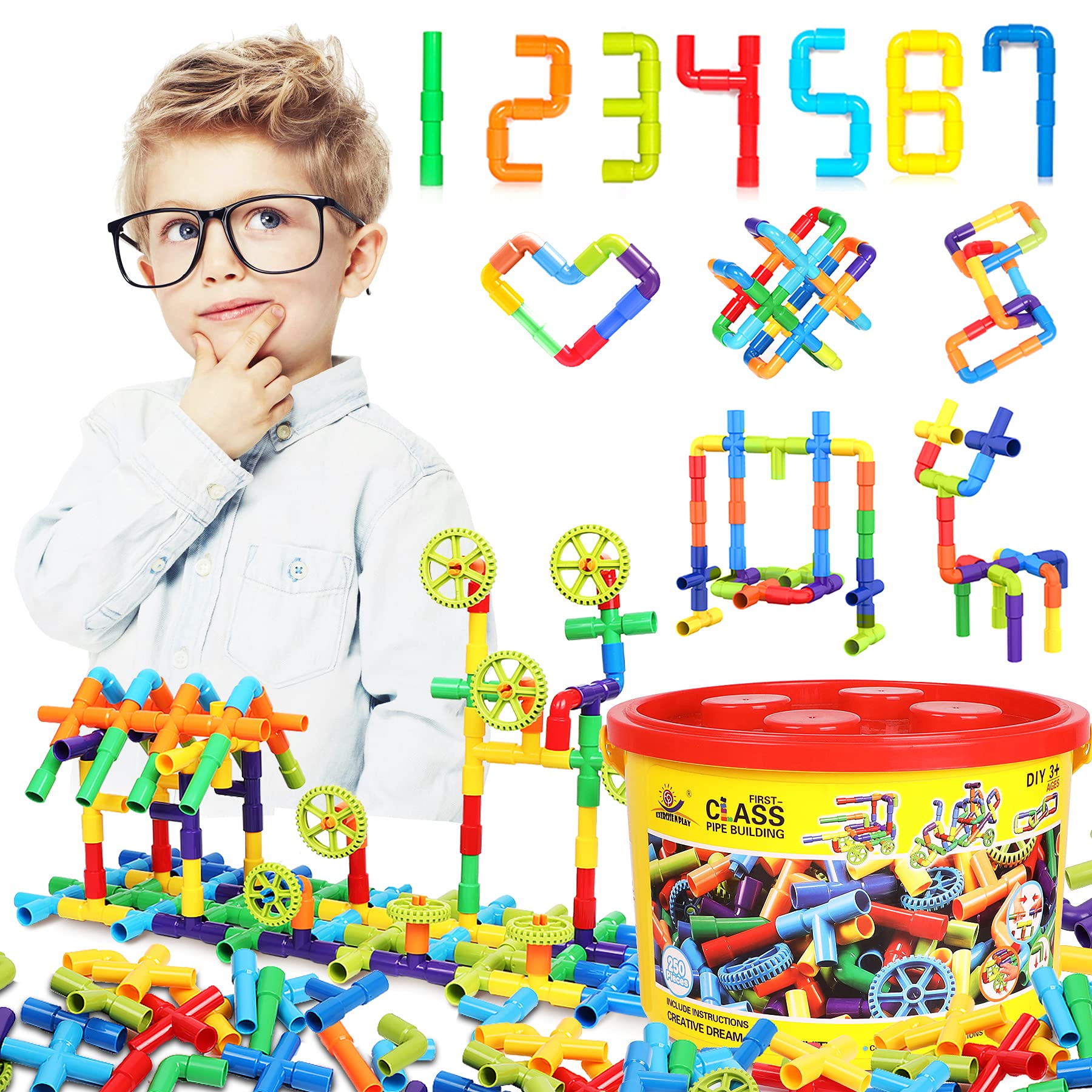 250PCS Pipe Tube Learning Toy for Toddlers, Educational STEM Bins for Classroom Preschool Building Toys, Montessori Interactive Autistic Sensory Toy