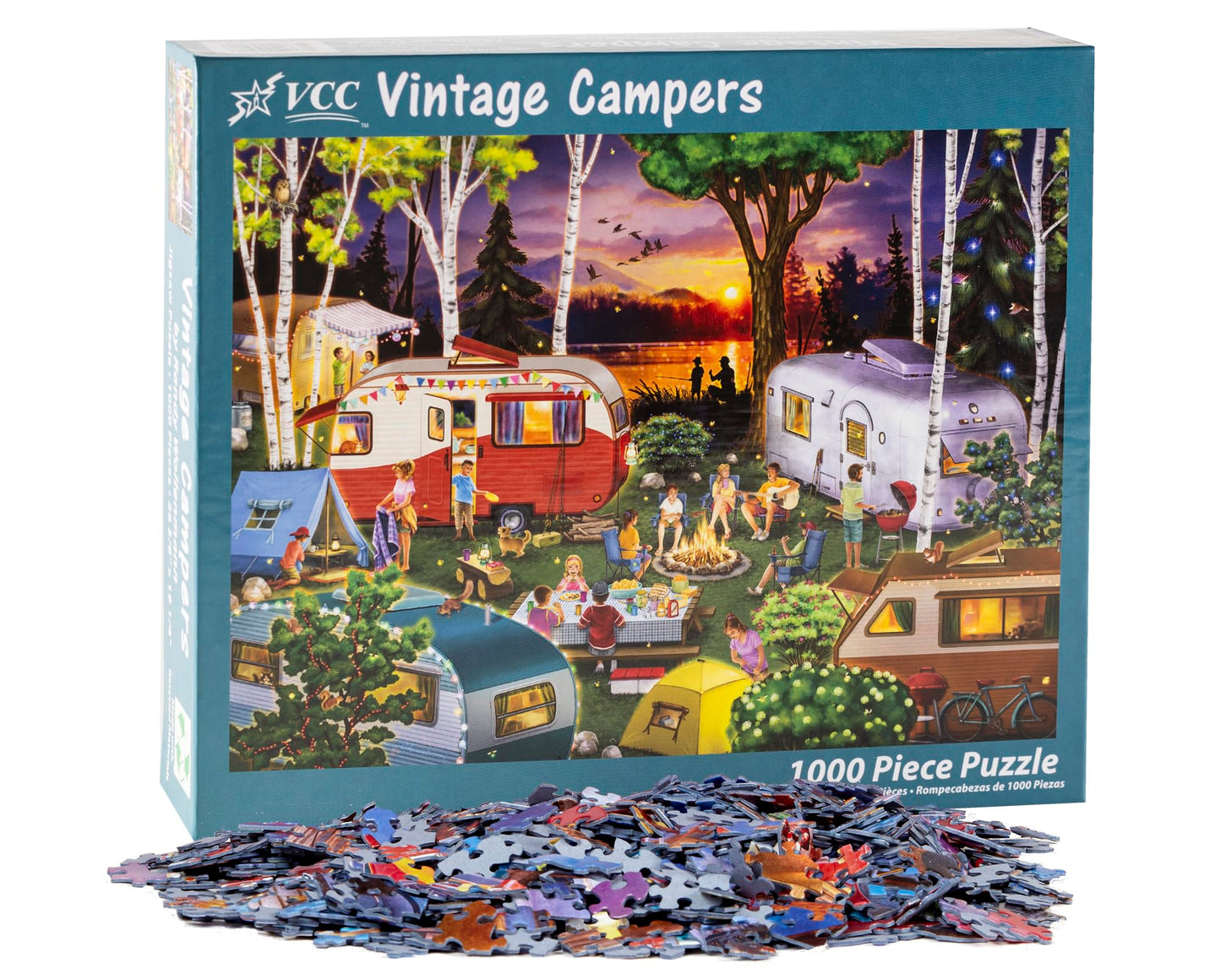 Vintage Campers Jigsaw Puzzle 1000 Piece by Vermont Christmas Company - Camping Puzzles for Adults & Families - Fully Interlocking & Randomly Shaped
