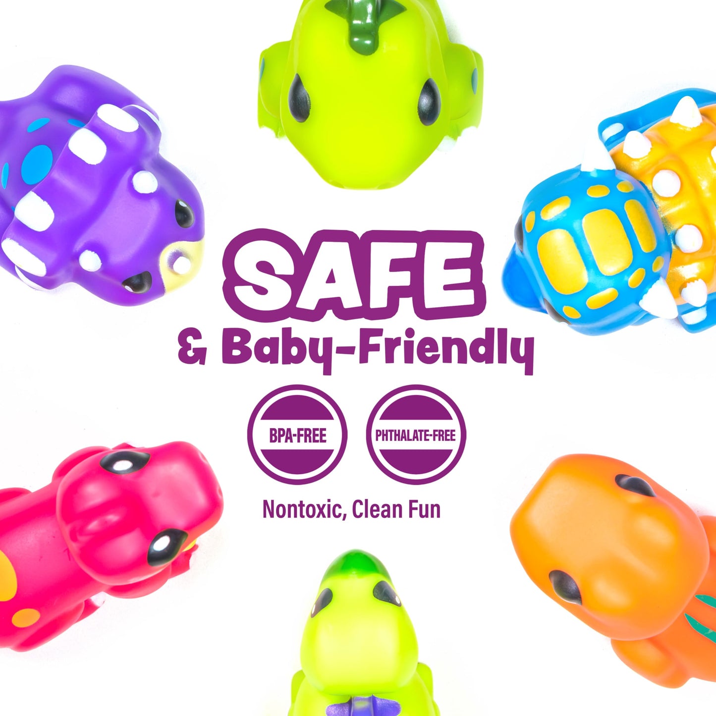 Tub Works® Dinosaur Mold Free Bath Toys, 6 Pack | Sealed, No Hole Bath Toys Design Keeps Moisture Out | Soft, Squeezable & Float on Water | Easy-Grip