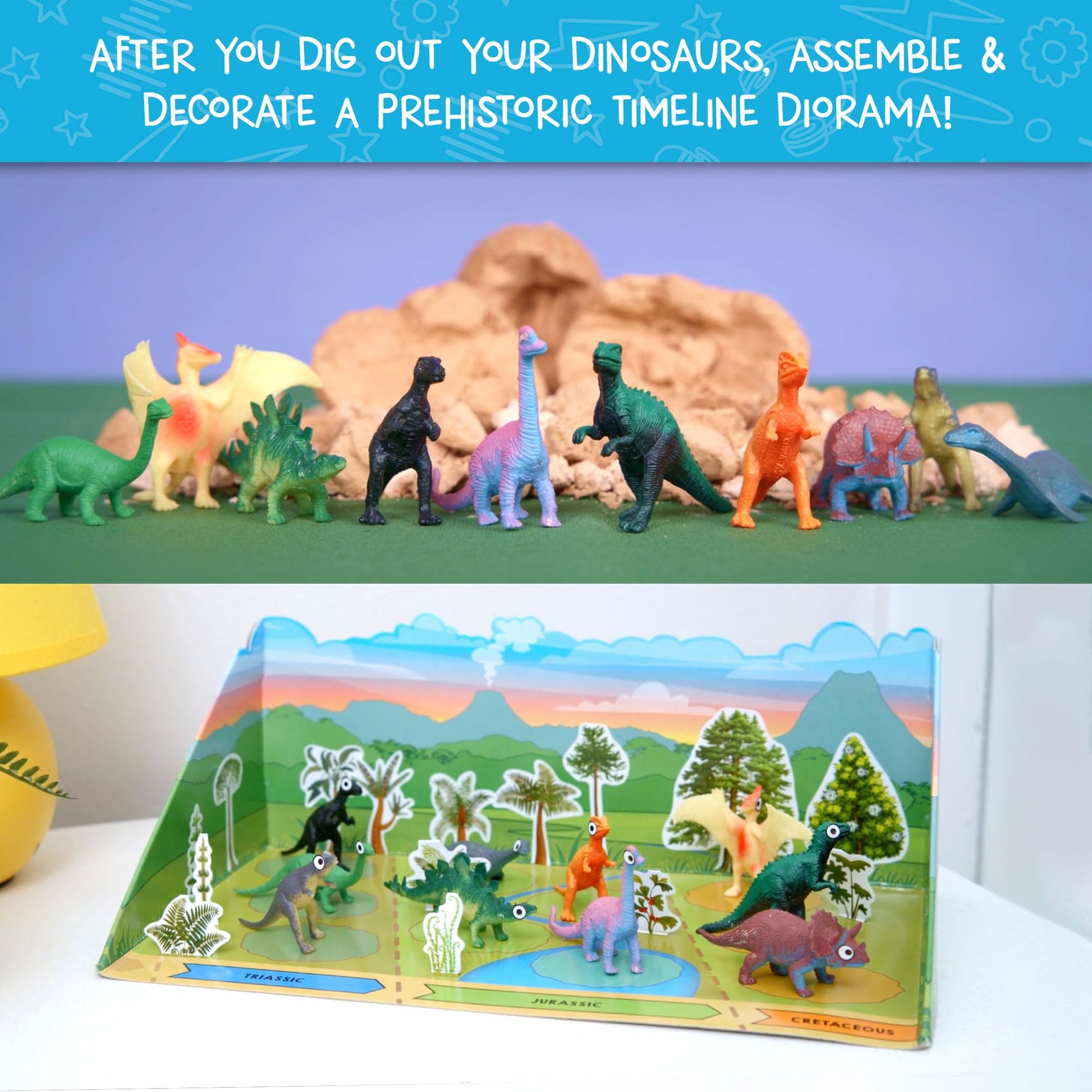 Wow in the World Dino DIG & Diorama | 10 Dig-Out Plaster Dinosaur Eggs, Prehistoric DIY Diorama, Companion Audio Content, Bonus Reusable Science Tool