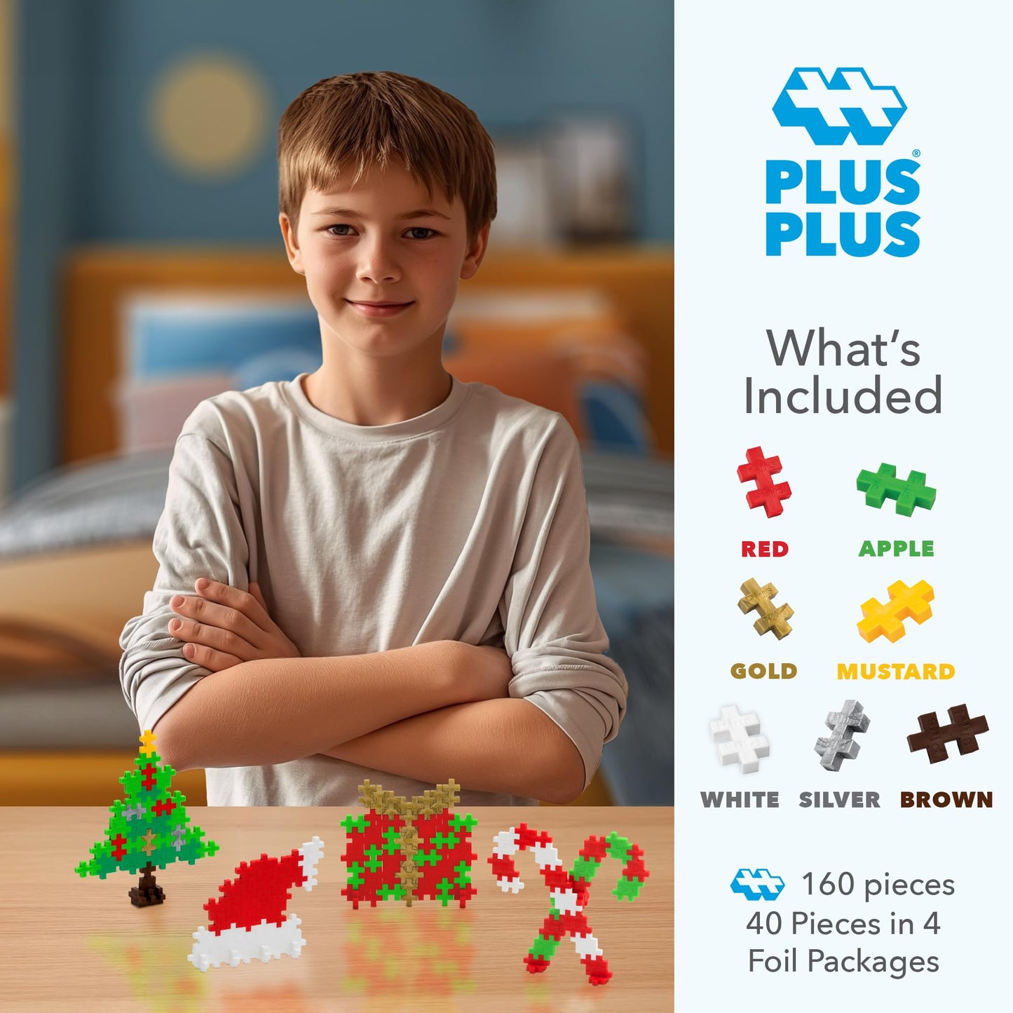 PLUS PLUS Puzzle by Number, Holiday Fun Pack - Mini Building Waffle Blocks