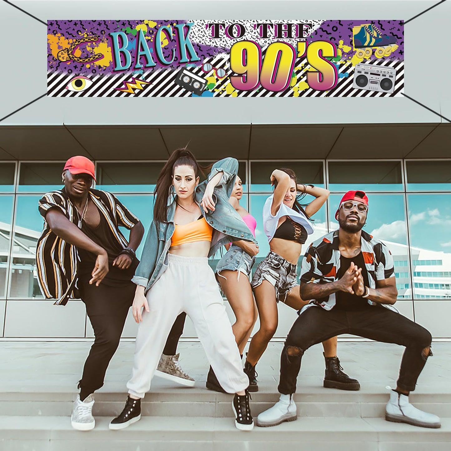 Back to 90s Theme Party Banner Sign Decorations