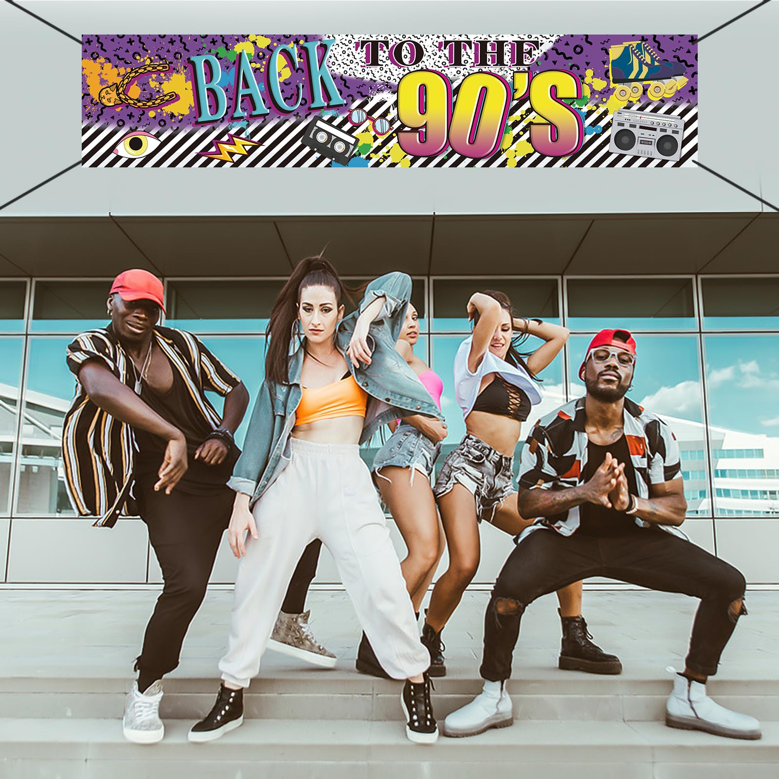 Back to 90s Theme Party Banner Sign Decorations