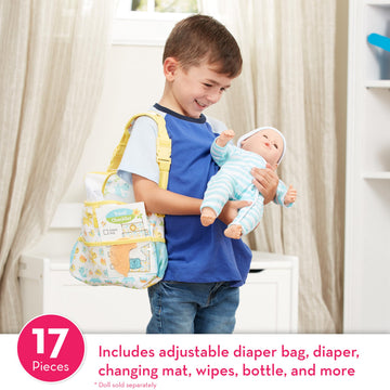 Melissa & Doug Mine to Love Travel Time Play Set for Dolls with Diaper Bag, Bottle, Sunscreen, More (17 pcs) - Baby Doll Accessories, Baby Doll Sets
