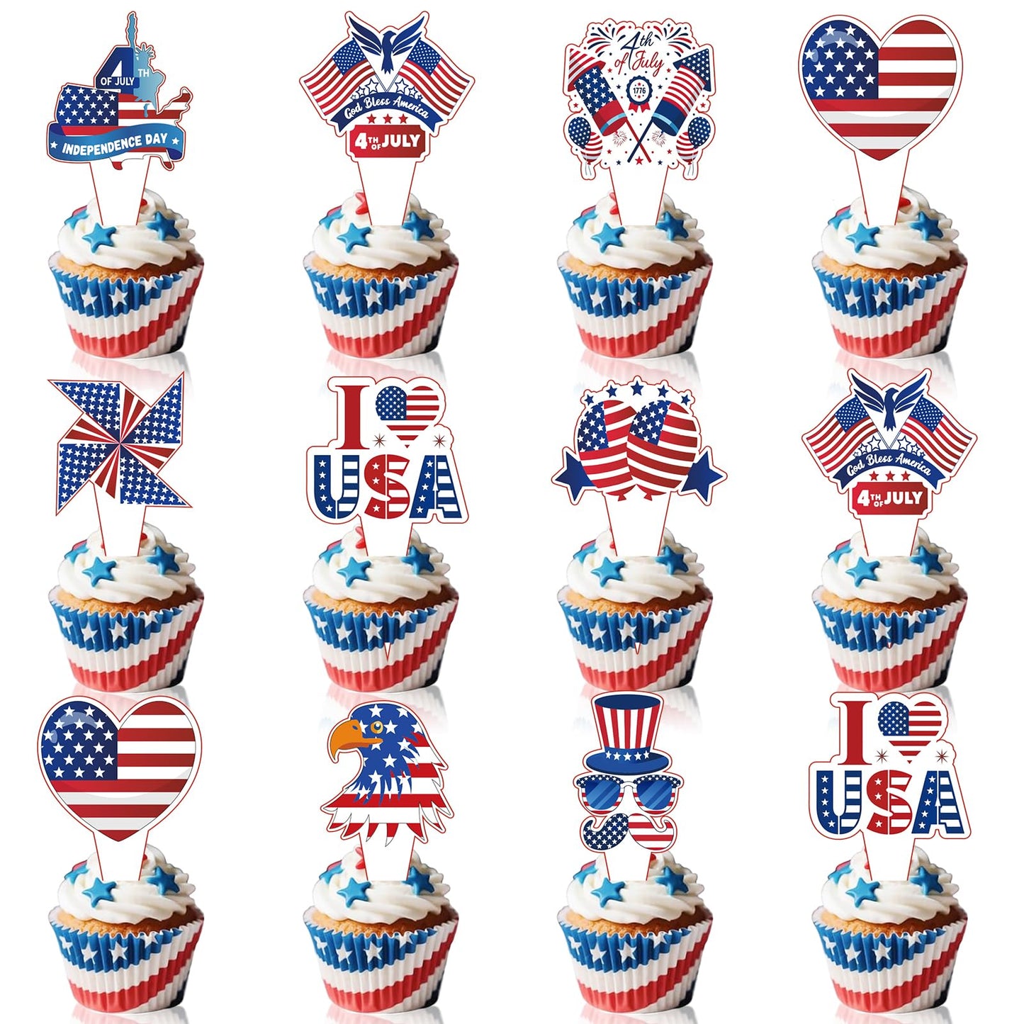 4th of July Cupcake Toppers Independence Day Theme Party Decorations