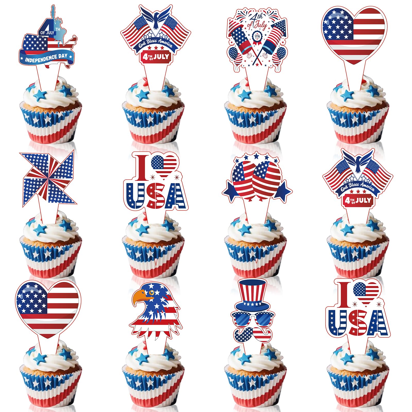 4th of July Cupcake Toppers Independence Day Theme Party Decorations