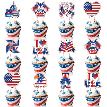 4th of July Cupcake Toppers Independence Day Theme Party Decorations
