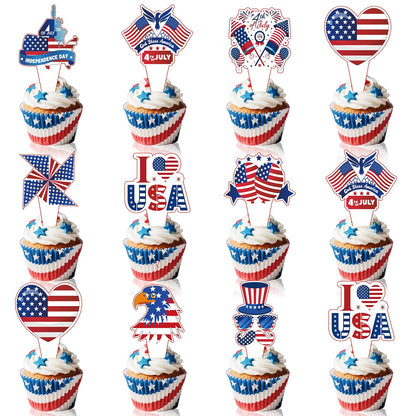 4th of July Cupcake Toppers Independence Day Theme Party Decorations