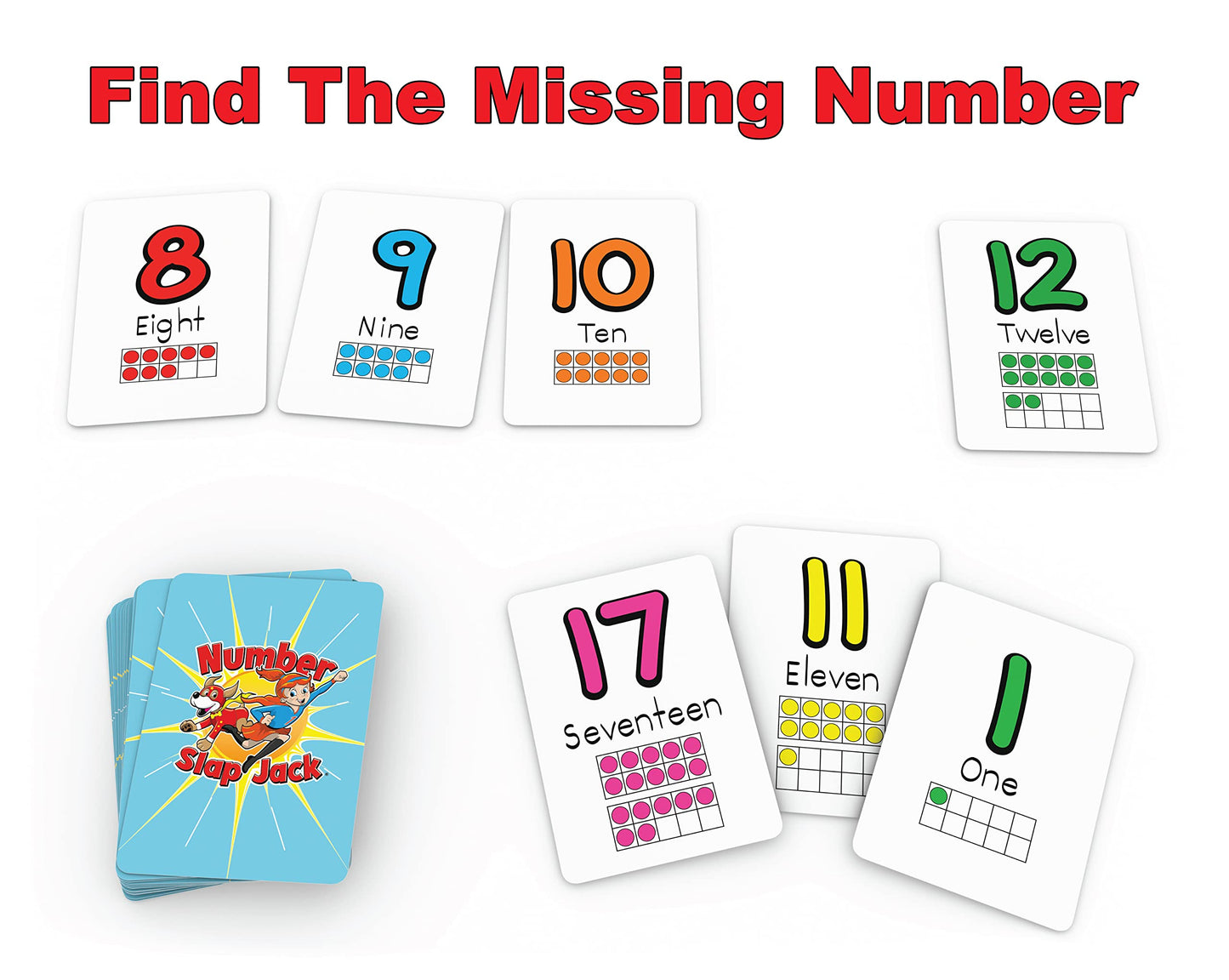 Number Slap Jack a Math Card Game for Kids Ages 4 and Up | The Easy Way to Learn Numbers 0-20 | 4 Fun Ways to Play | Featuring Ten Frames and Operator