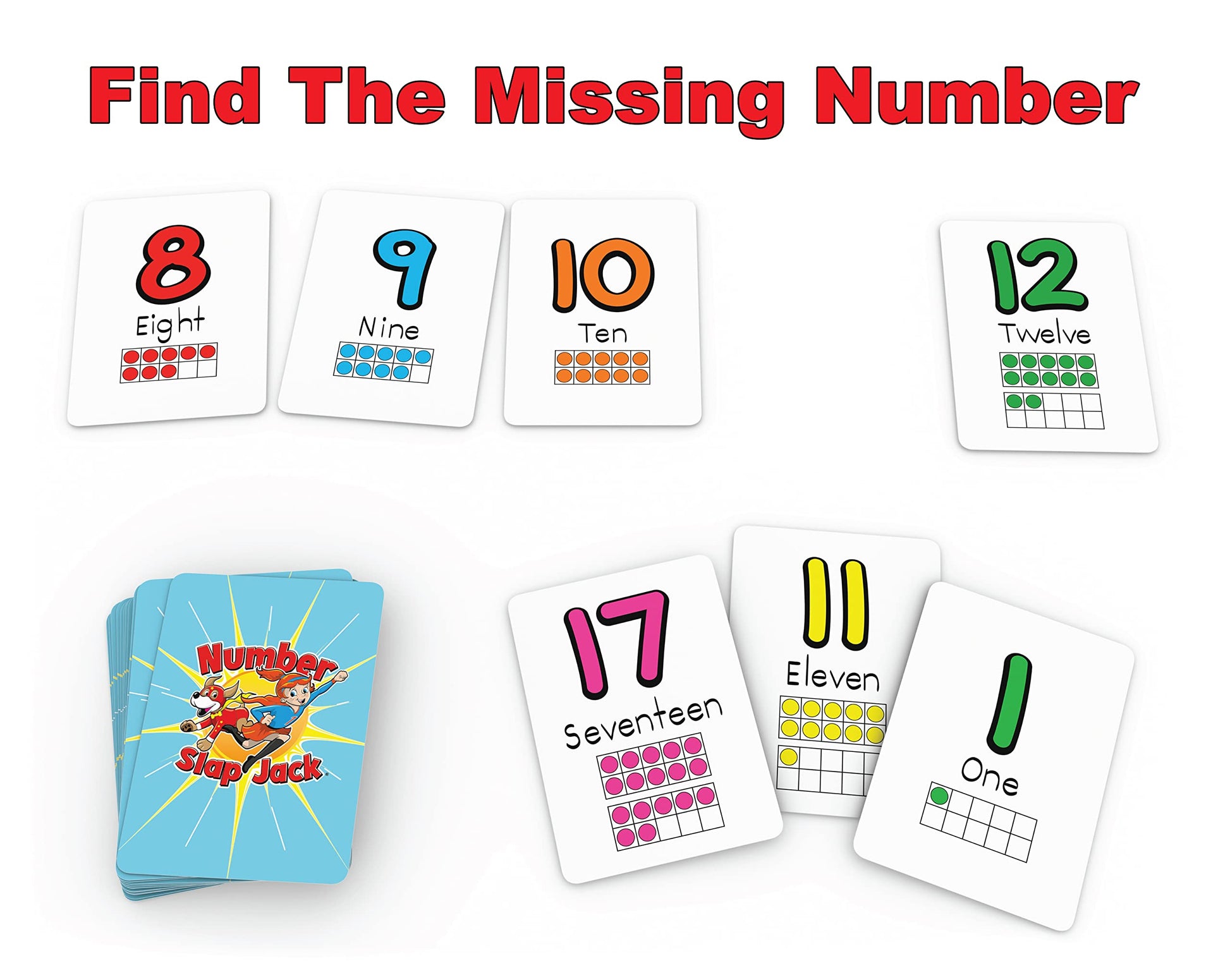 Number Slap Jack a Math Card Game for Kids Ages 4 and Up | The Easy Way to Learn Numbers 0-20 | 4 Fun Ways to Play | Featuring Ten Frames and Operator
