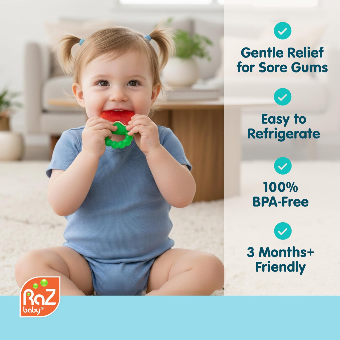 RaZbaby Fruit Koolers 3-Pack Koolers Water-Filled Teethers - Fun Fruit-Inspired Cooling Relief for 3M+ | Safe, BPA-Free Teether that Soothes Tender
