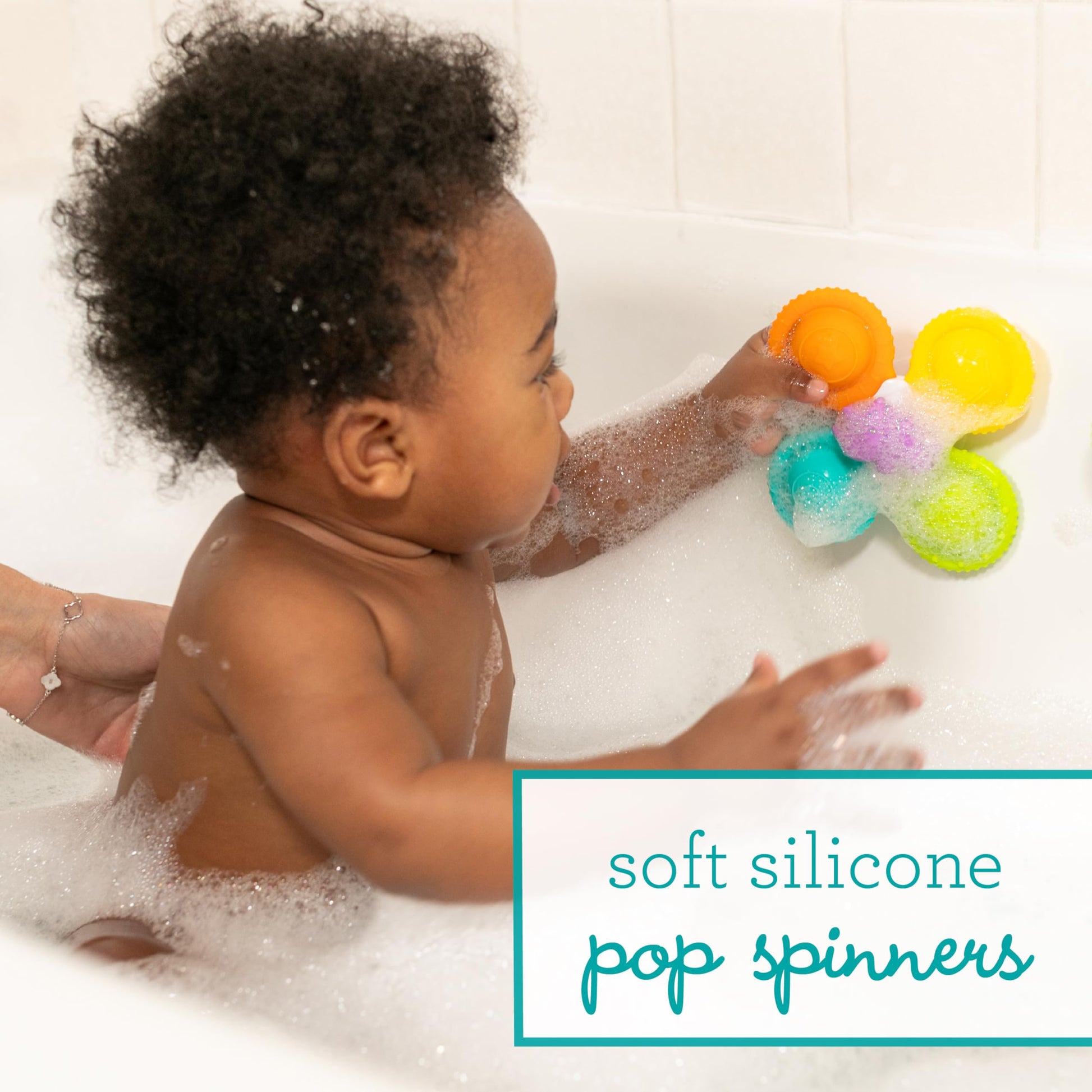 Infantino Bath Pop Spinners, Sensory Dinosaur Toys, Suction Cups, 3pc