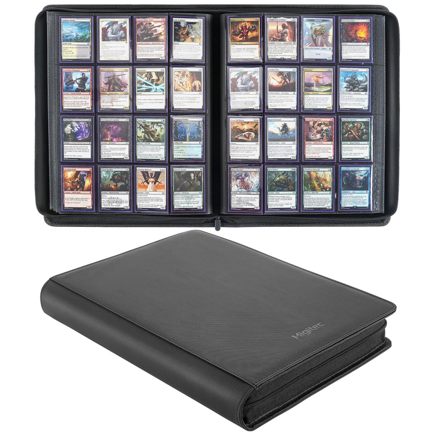 Migitec 16-Pocket Binder for 1280 Trading Cards, Ringless Album with 40 Double Sided and Side-Loading Pages, Compatible with MTG, Sport Cards and