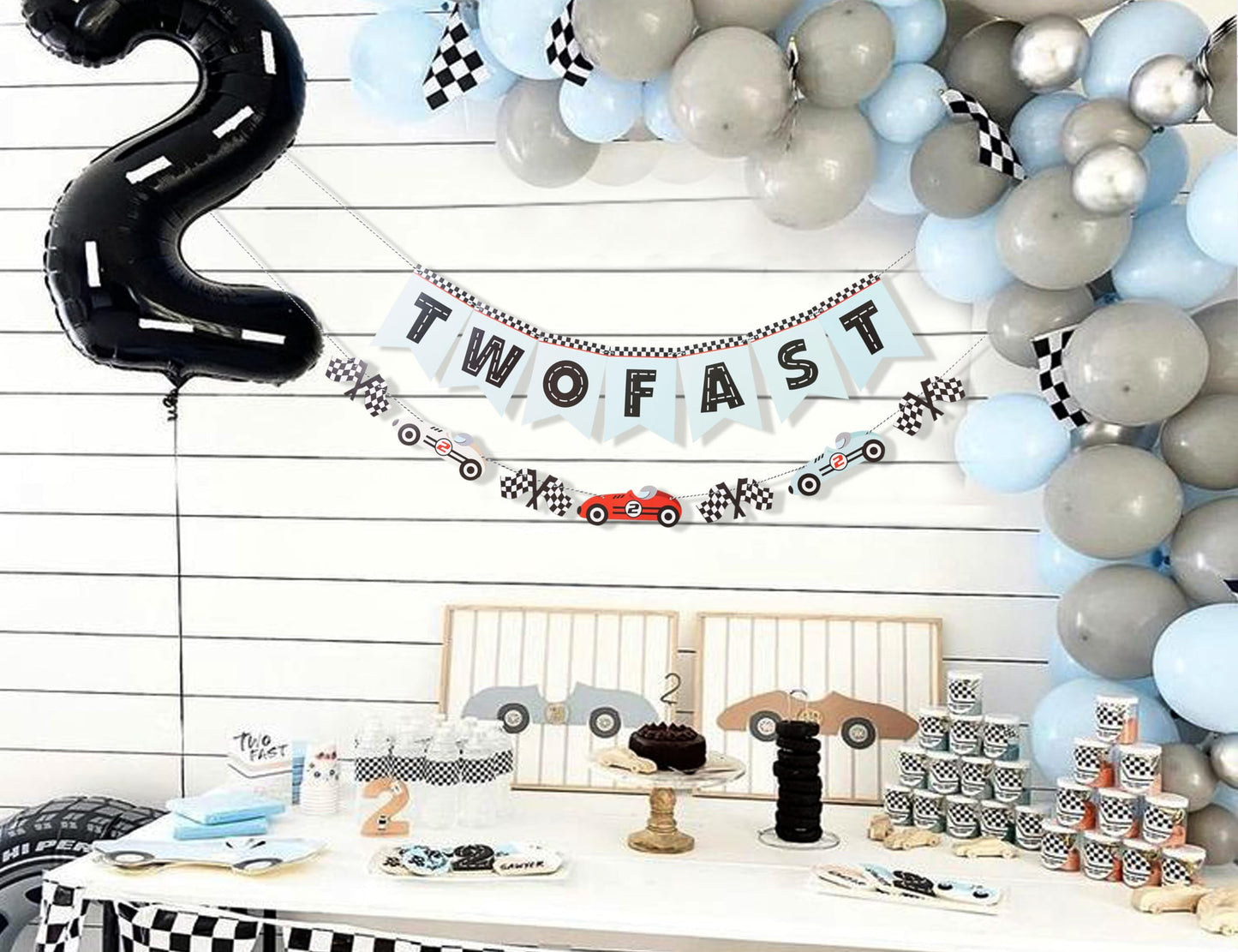 Two Fast Banner - Race Car Birthday Decorations,Race Car Birthday Banner