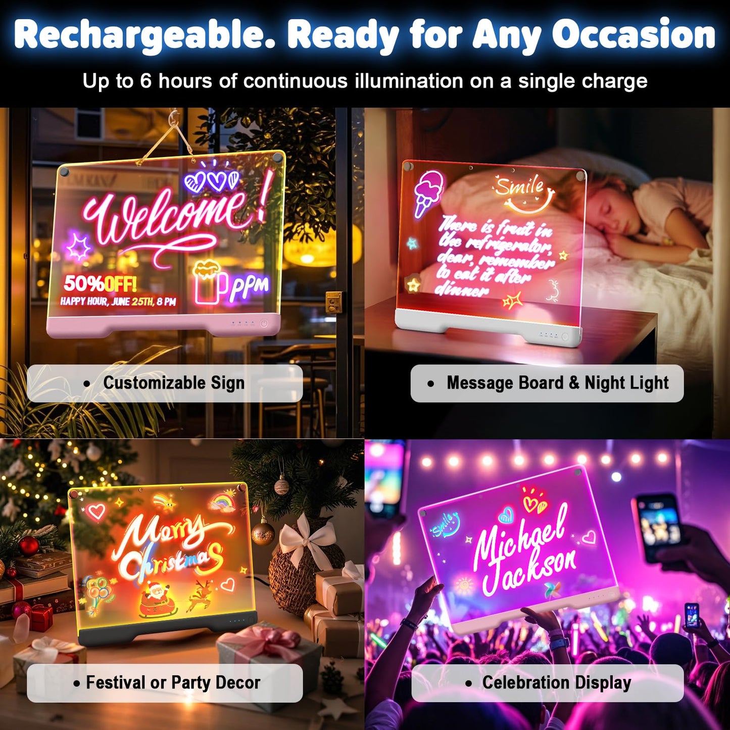 Geokay 16" Rechargeable LED Drawing Board, 9-Color Light Modes, Neon Art Dry Erase Light Up Doodle Glow Pad with Built-in Stand, Sketching Gift Toy