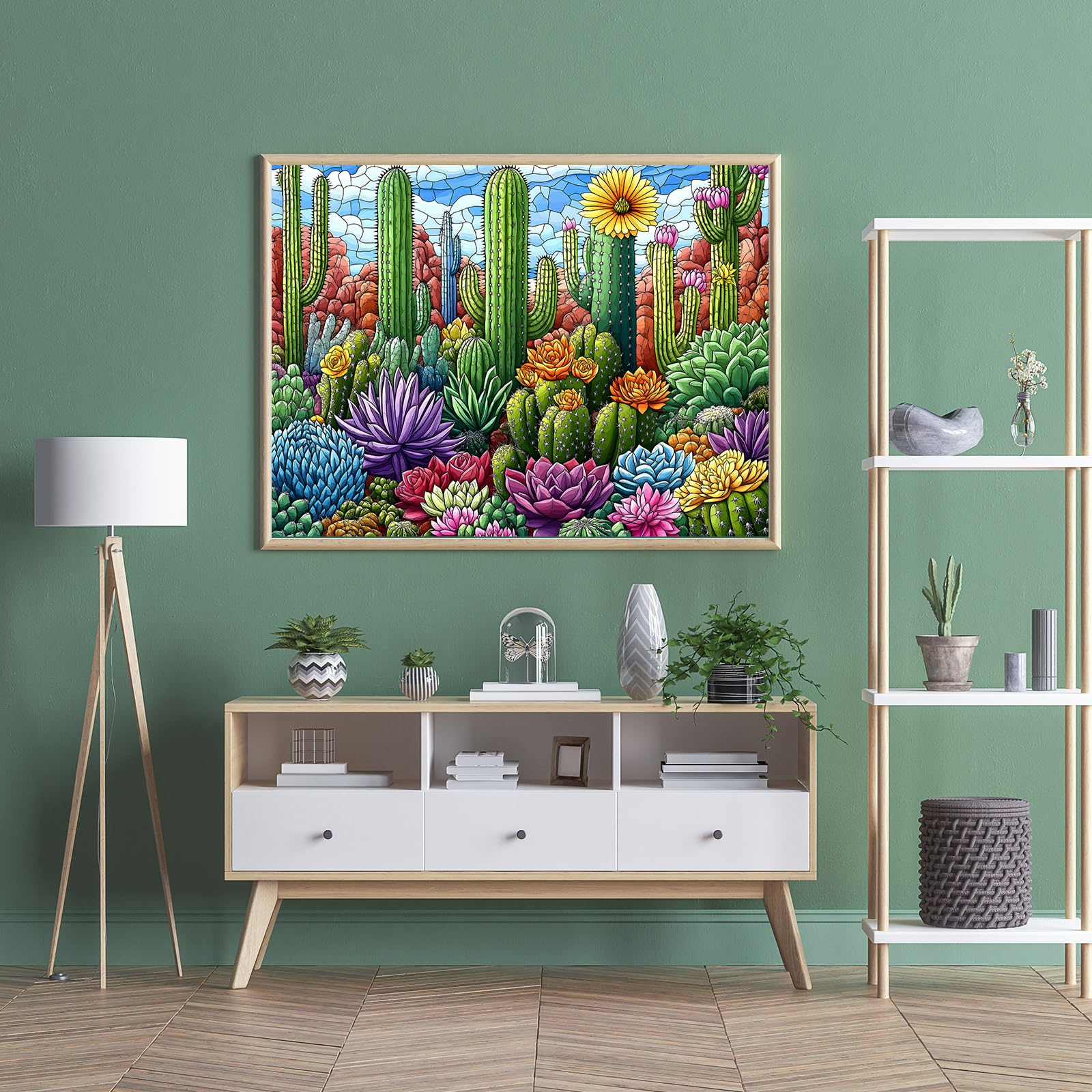 Puzzles for Adults 500 Pieces, Stained Glass Jigsaw Puzzles 500 Pieces - Cactus Garden, Cactus Wall Art Puzzle for Families, Finished Size 20.47 *